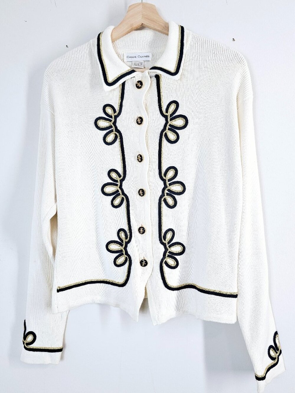 Vintage Casual Corner Embellished Preppy Knit Cotton Sweater Blazer Cardigan L